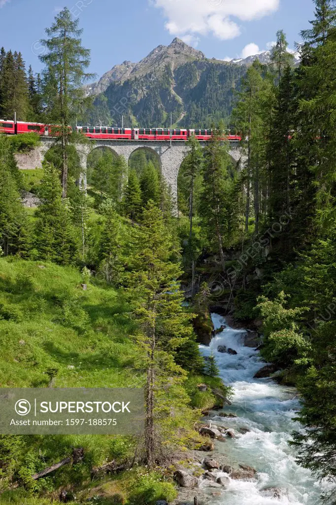Switzerland, Europe, mountain, mountains, canton, GR, Graubünden, Grisons, Albula, railway, train, railroad, Glacier express, Albulastrecke, Preda, br...