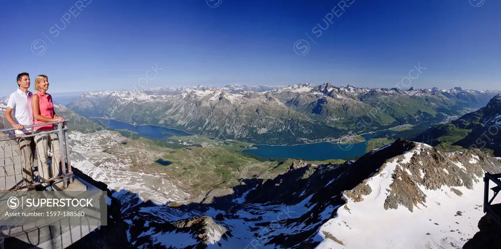 Switzerland, Europe, panorama, mountain, mountains, mountain railway, couple, couples, canton, GR, Graubünden, Grisons, Engadin, Engadine, Upper Engad...