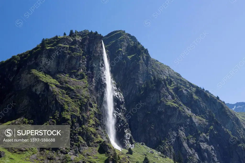 Switzerland, Europe, canton, Valais, river, flow, brook, body of water, waters, waterfall, Fionney, mountain, cliff