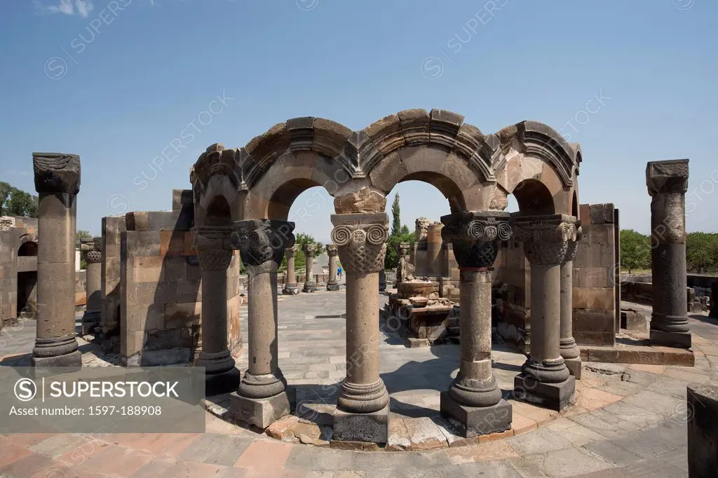 Armenia, South Caucasus, Caucasus, Eurasia, Temple, world heritage, Unesco, site, Zvartnots, arches, hall, ruins