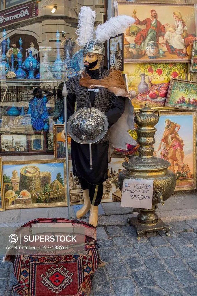 Azerbaijan, Caucasus, Eurasia, Baku, City, Old, world heritage, Shop, display, arms, colourful, touristic, traditional, travel,