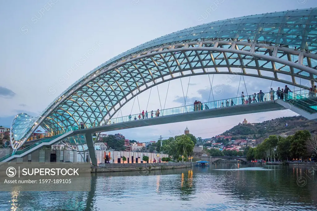 Tbilisi, architecture, bridge, city, downtown, Georgia, Caucasus, Eurasia, new, peace bridge, pedestrian, river, touristic, travel,