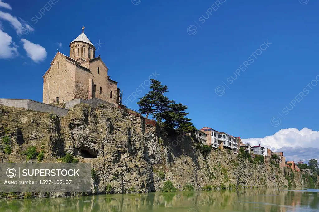 Metekhi, Mtkvari, Tbilisi, church, downtown, Georgia, Caucasus, Eurasia, reflection, river, skyline, touristic, travel,