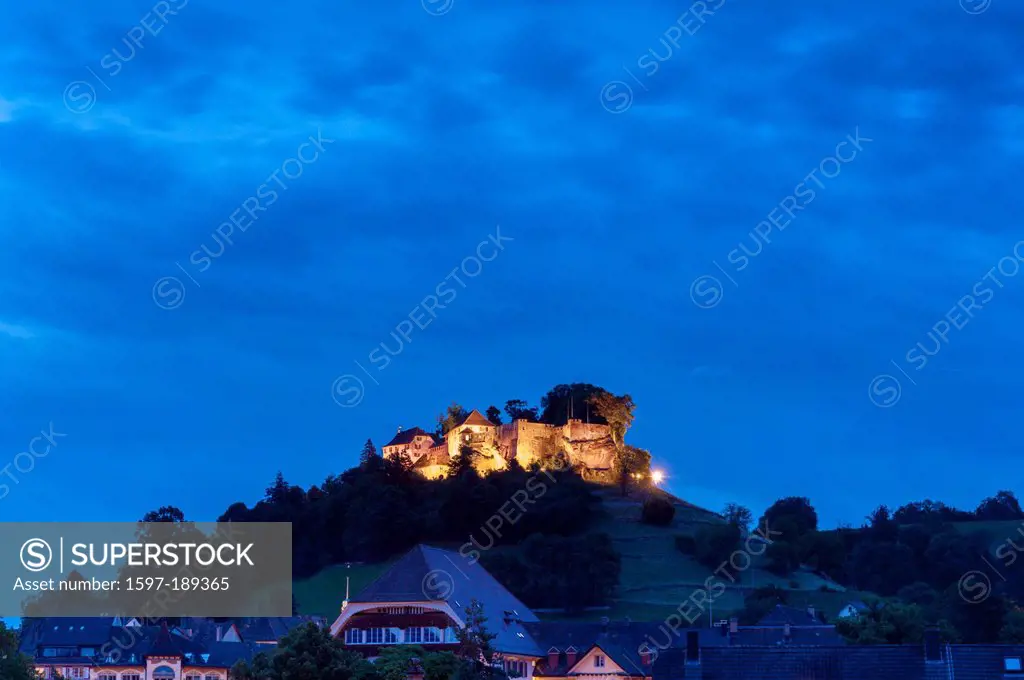 Aargau, evening, Lenzburg, castle, Switzerland, Europe, at night, hill, lights