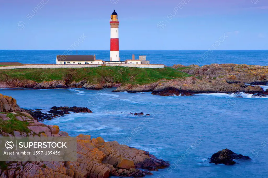 Buchan Ness, Great Britain, Europe, Scotland, sea, coast, lighthouse, rock, cliff, evening, mood,
