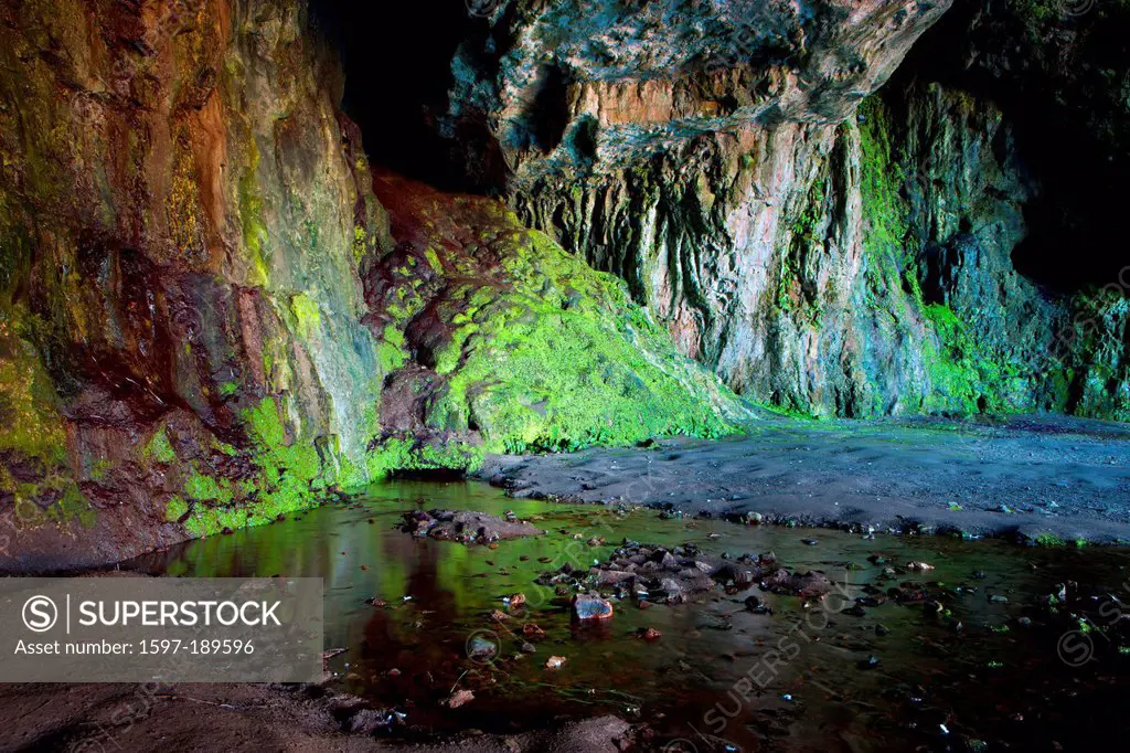 Smoo Cave, Great Britain, Europe, Scotland, rock, cliff, cave entrance, algae