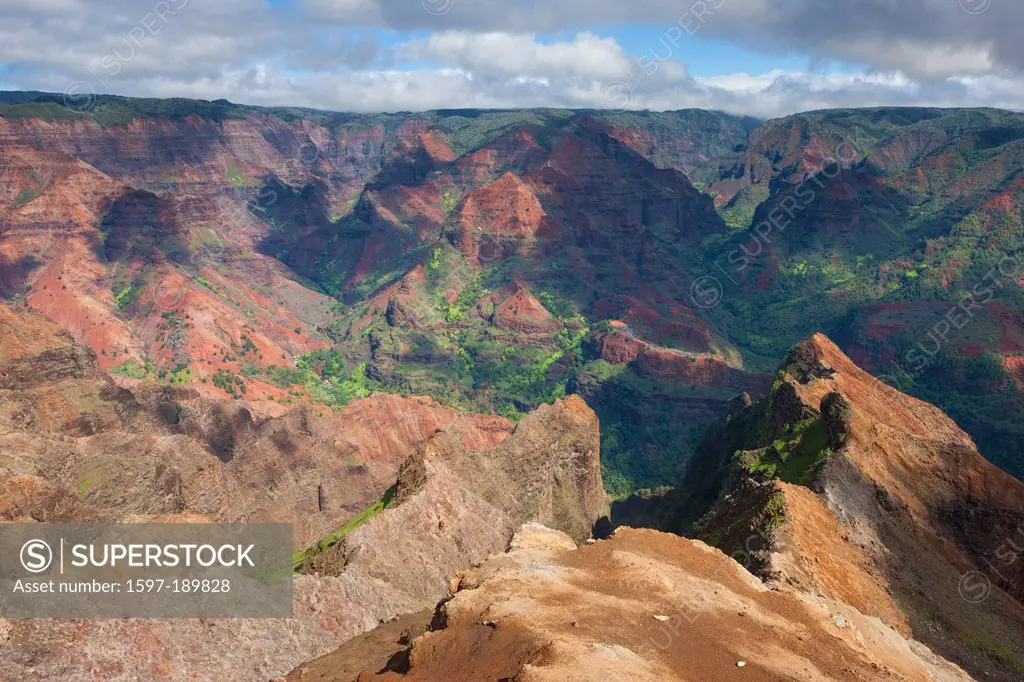 Waimea, canyon, USA, United States, America, Hawaii, Kauai, gulch, rock, cliff, colors, erosion, vantage point, viewpoint,