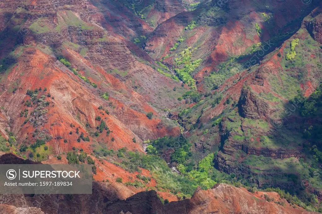 Waimea, canyon, USA, United States, America, Hawaii, Kauai, gulch, rock, cliff, colors, erosion, vantage point, viewpoint,