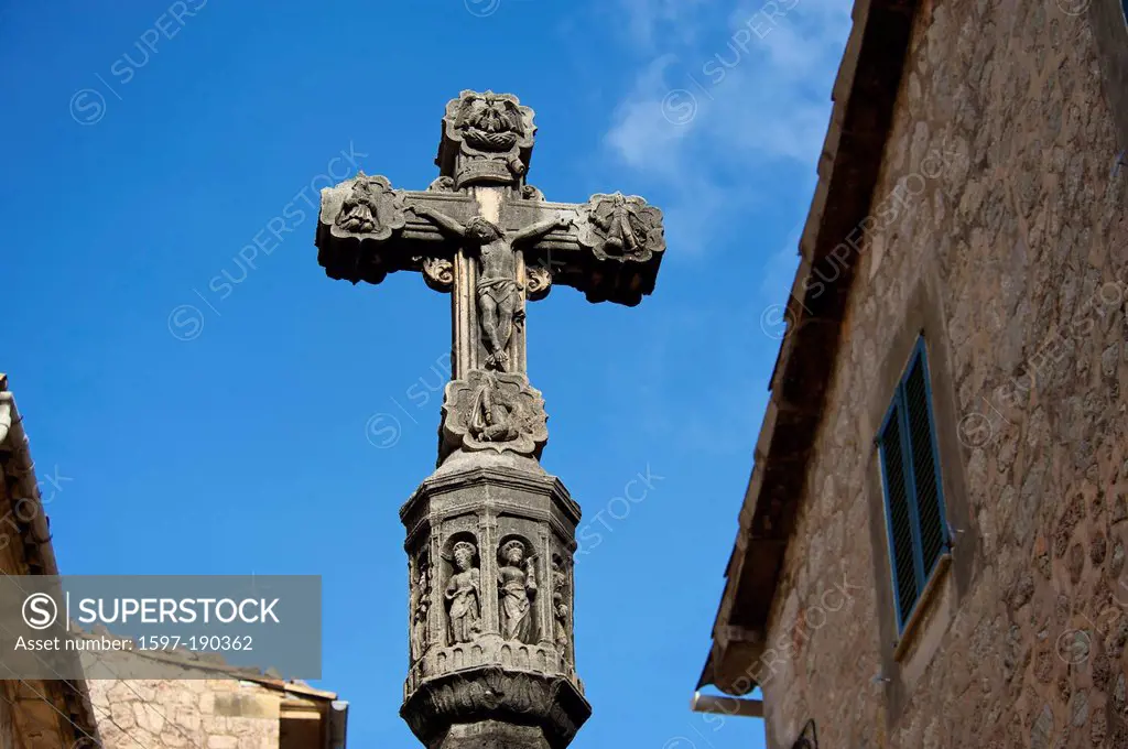 Balearic Islands, Majorca, Spain, Europe, cross, Celtic, Christianity, Christian, religion, religious, faith, symbol, Symbolical, Stone, outside, nobo...