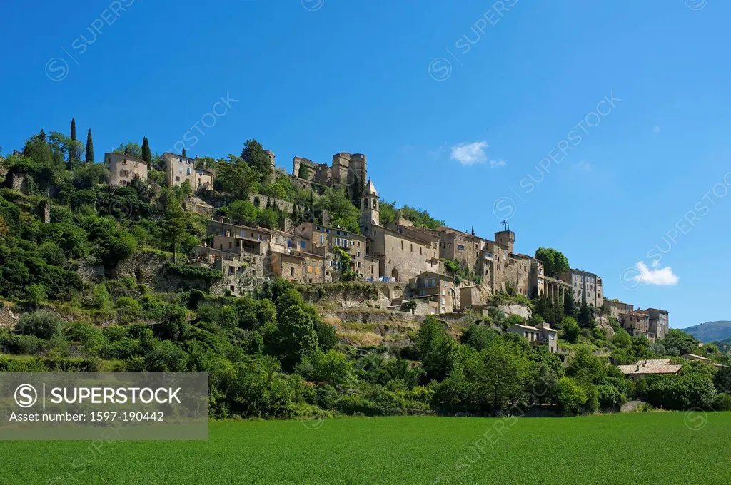 France, Europe, Provence, South of France, Montbrun les Bains, view, town, city, buildings, architecture, outside, day, nobody,