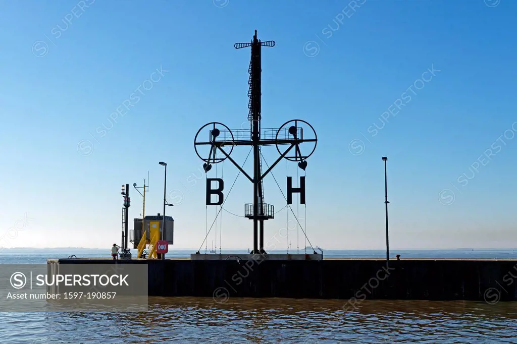Europe, Germany, Bremen, Bremerhaven, Seebäderkaje, Weser, semaphore, signal arrangement, ship journey, wind situation, Borkum, Helgoland, historical,...