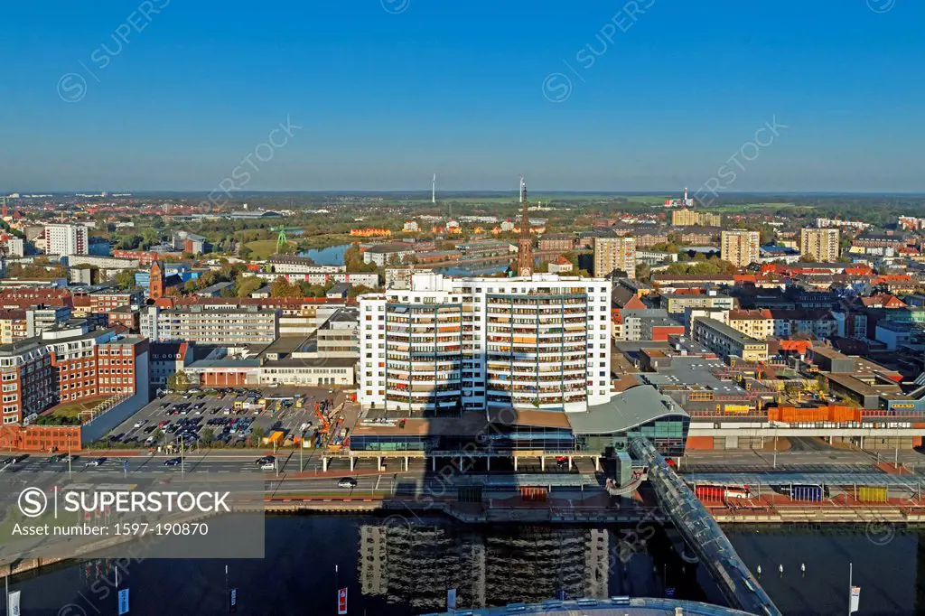 Europe, Germany, Bremen, Bremerhaven, am Strom, Columbus centre, old harbour, port, panorama, east, architecture, building, construction, harbour, por...