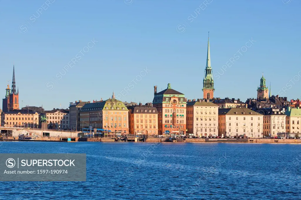 architecture, Baltic, building, buildings, capital, cities, city, cityscape, church, day, Europe, exterior, Gamla Stan, harbour, house, landmark, Nord...