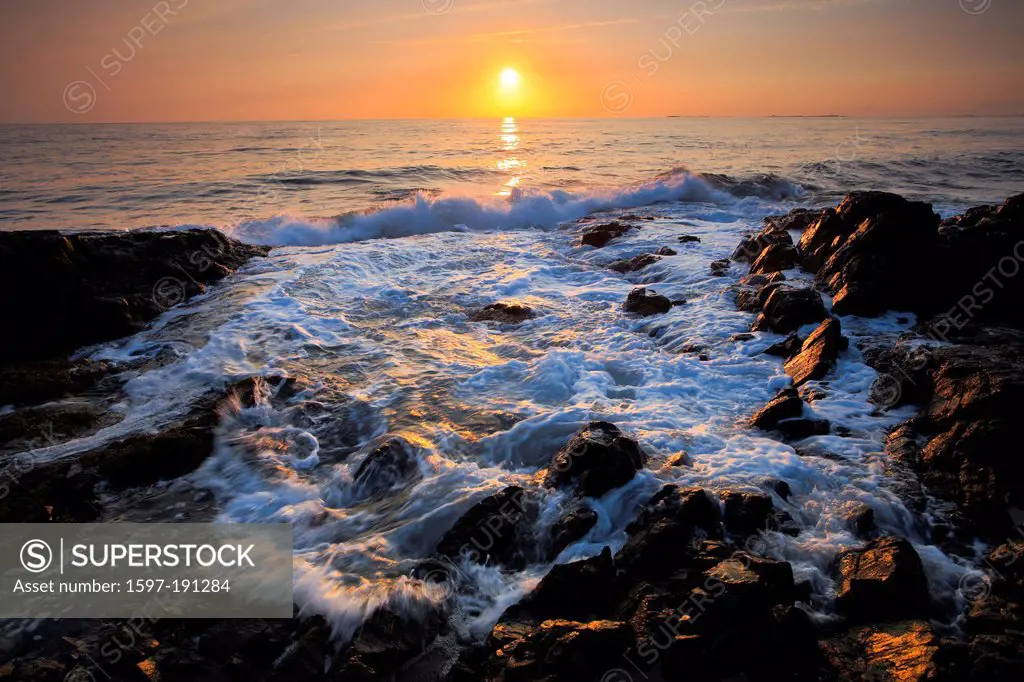 Surf, England, Farne Islands, rocks, cliffs, Great Britain, Europe, coast, sea, morning, daybreak, Northumberland, summer, sunrise, stones, beach, sea...