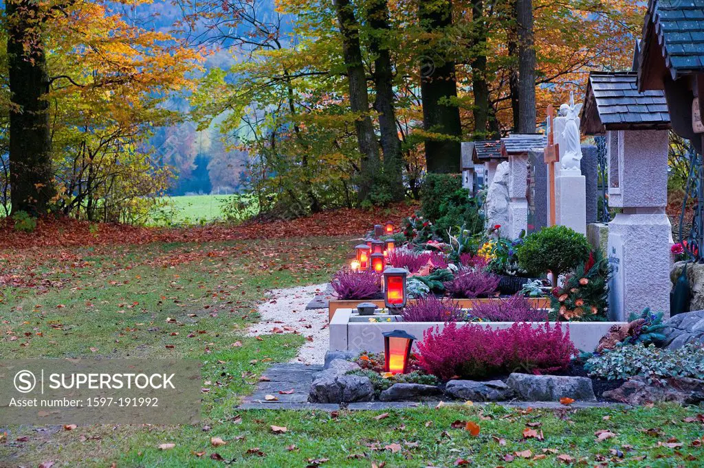 Bavaria, Germany, Upper Bavaria, Anger, forest cemetery, cemetery, Berchtesgaden country, religion, faith, All Saints' Day, cemetery, grave, graves, t...