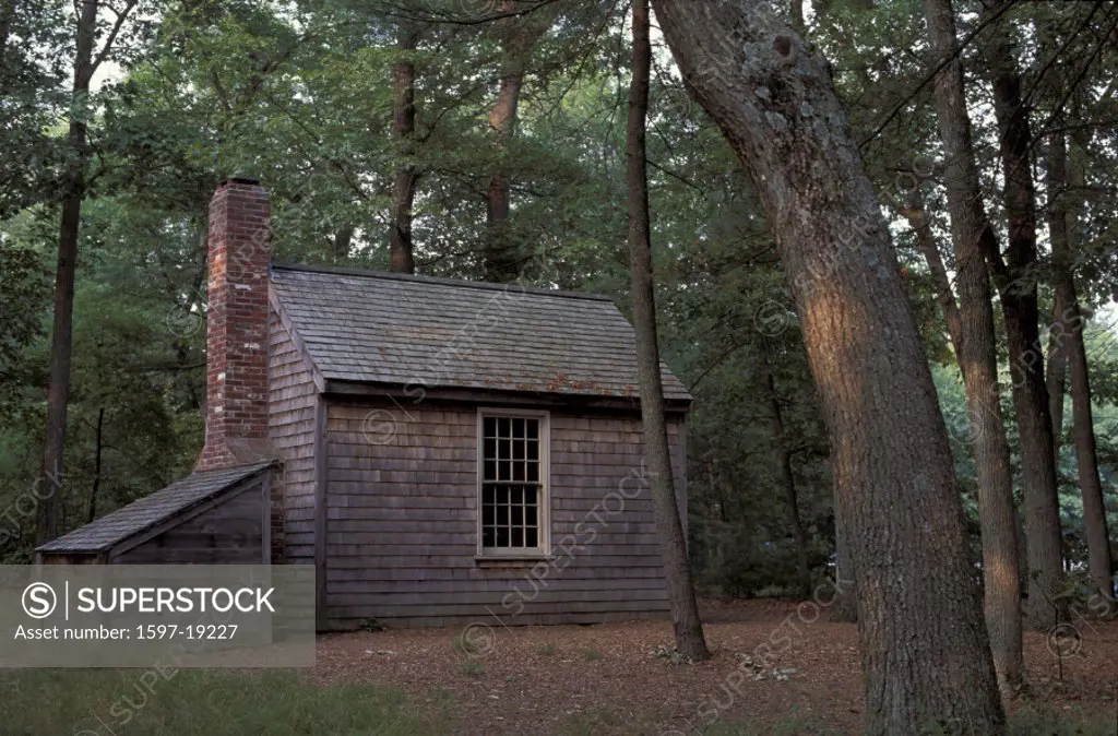 America, Massachusetts, near Concord, Thoreau cabin, Henry David, Thoreau, replica, Walden Pond, United States, Nort