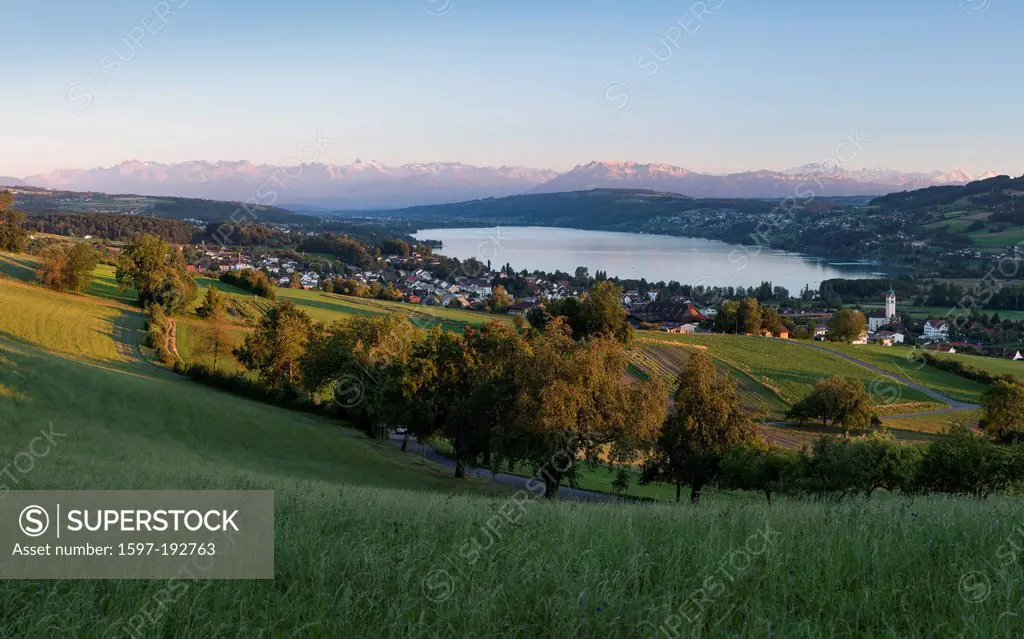 Aargau, view, mountain panorama, standard mountain, view, Hallwilersee, lake Hallwil, scenery, landscape, Switzerland, Europe, lake, Seengen, lake val...