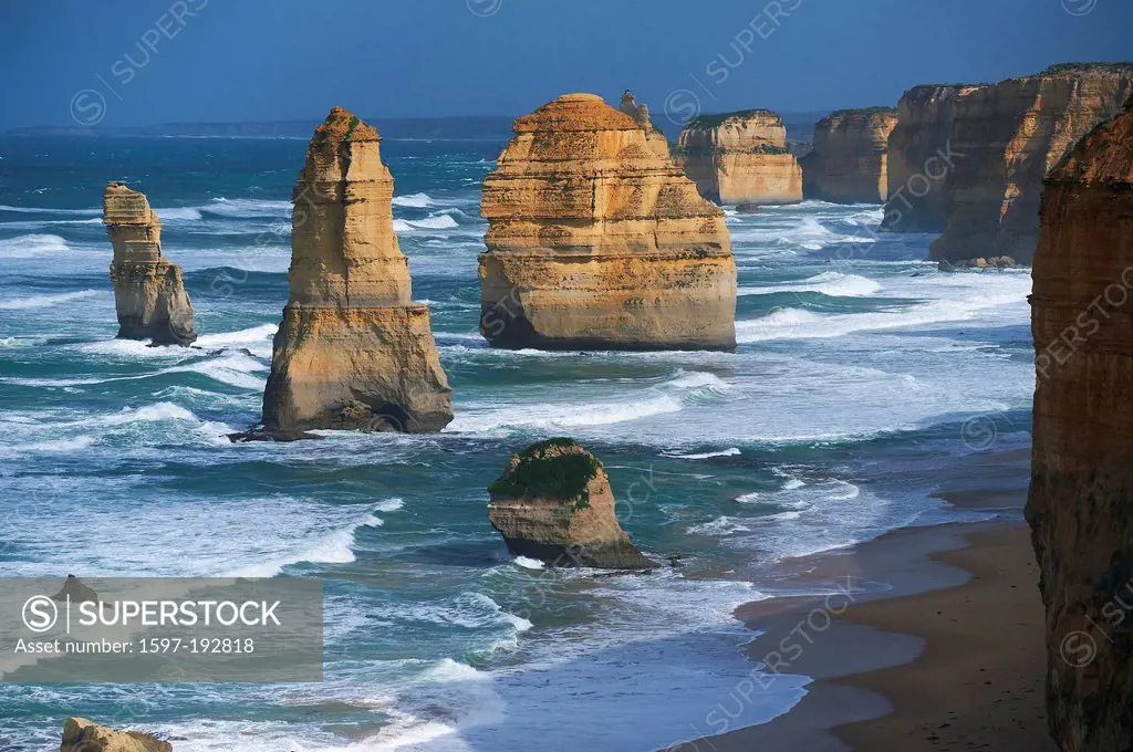 12 apostles, Australia, cliff coast, Great Ocean Road, sea, fog, port Campbell, national park, Victoria, rock, cliff,