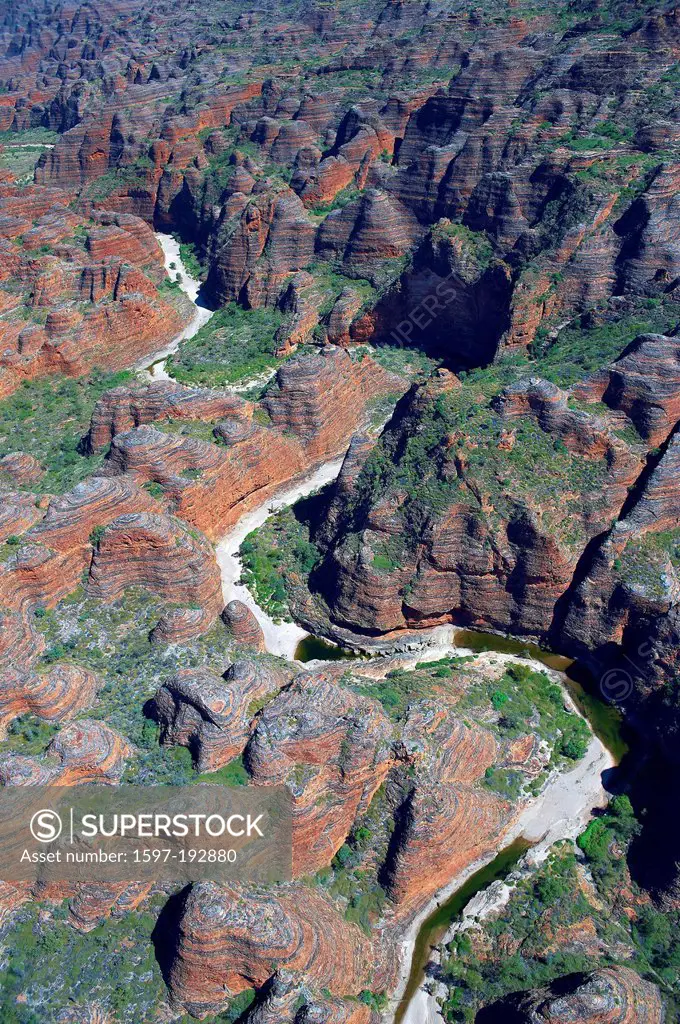 Australia, Bungle Bungle, cliff, rock, Purnululu, national park, Western Australia, aerial, view, cliff formation, river, flow,