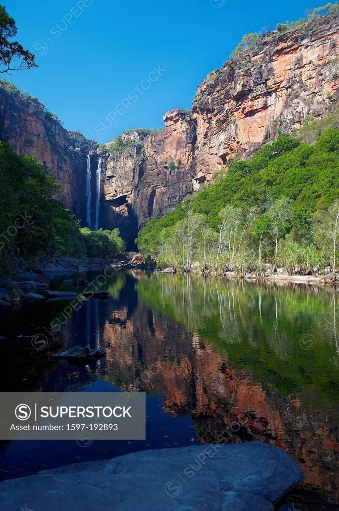 Australia, Jim Jim Falls, cockatoo, national park, Northern Territory, waterfall, river, flow,