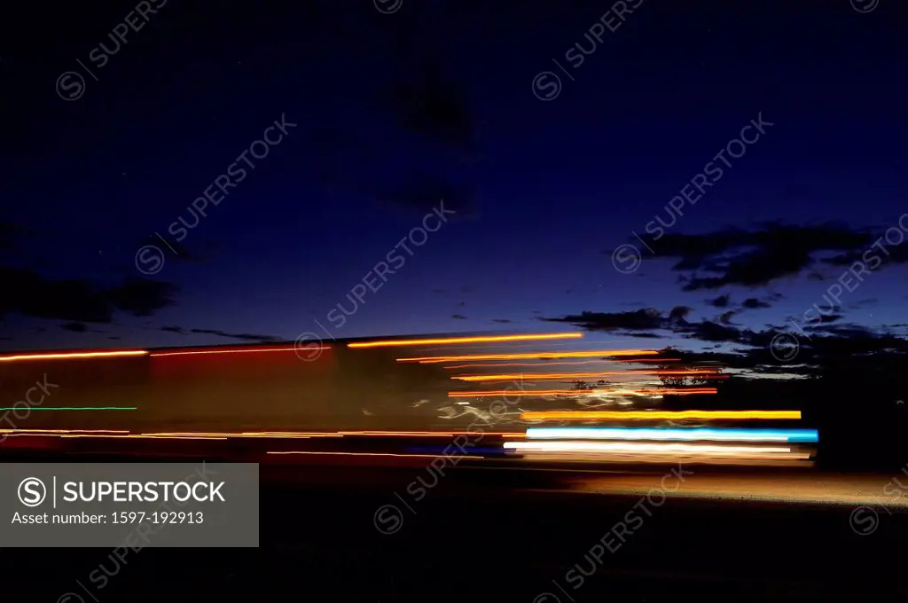 Australia, Burke and Wills, Queensland Road Train, at night, Truck, truck, lights, blurs