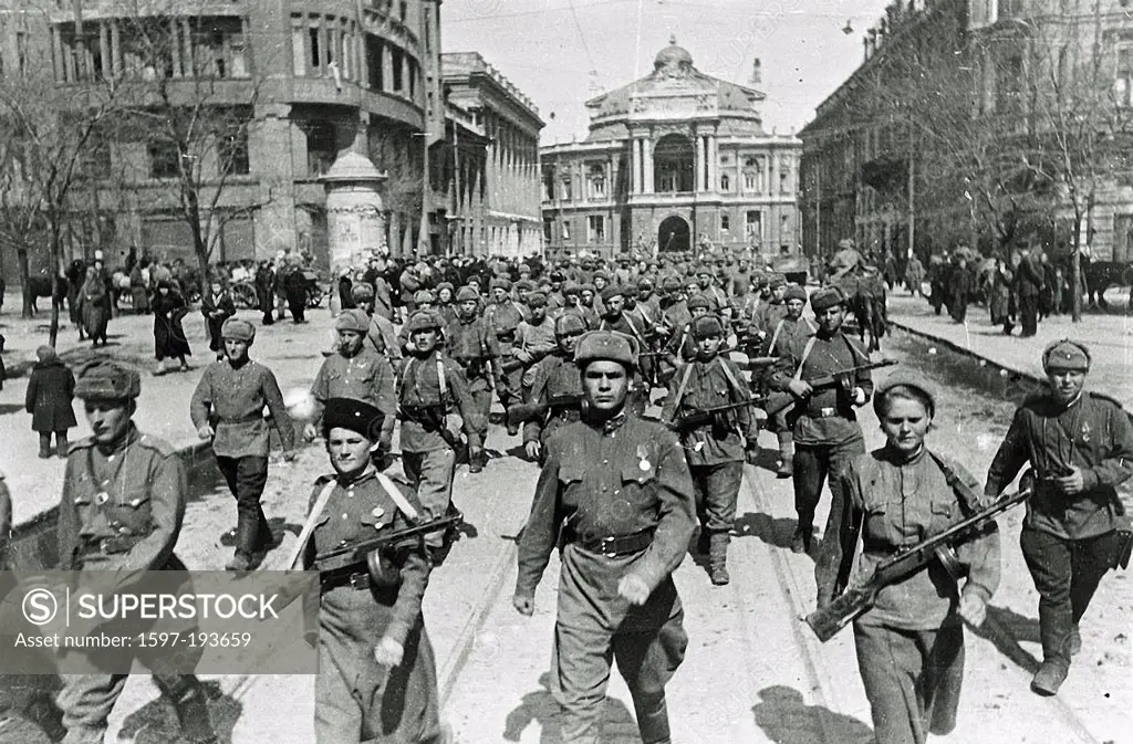 WW II, historical, war, world war, second world war, USSR, guard army, street, Odessa, lieutenant general, Tschuikow, April, 1944, army, soldier,