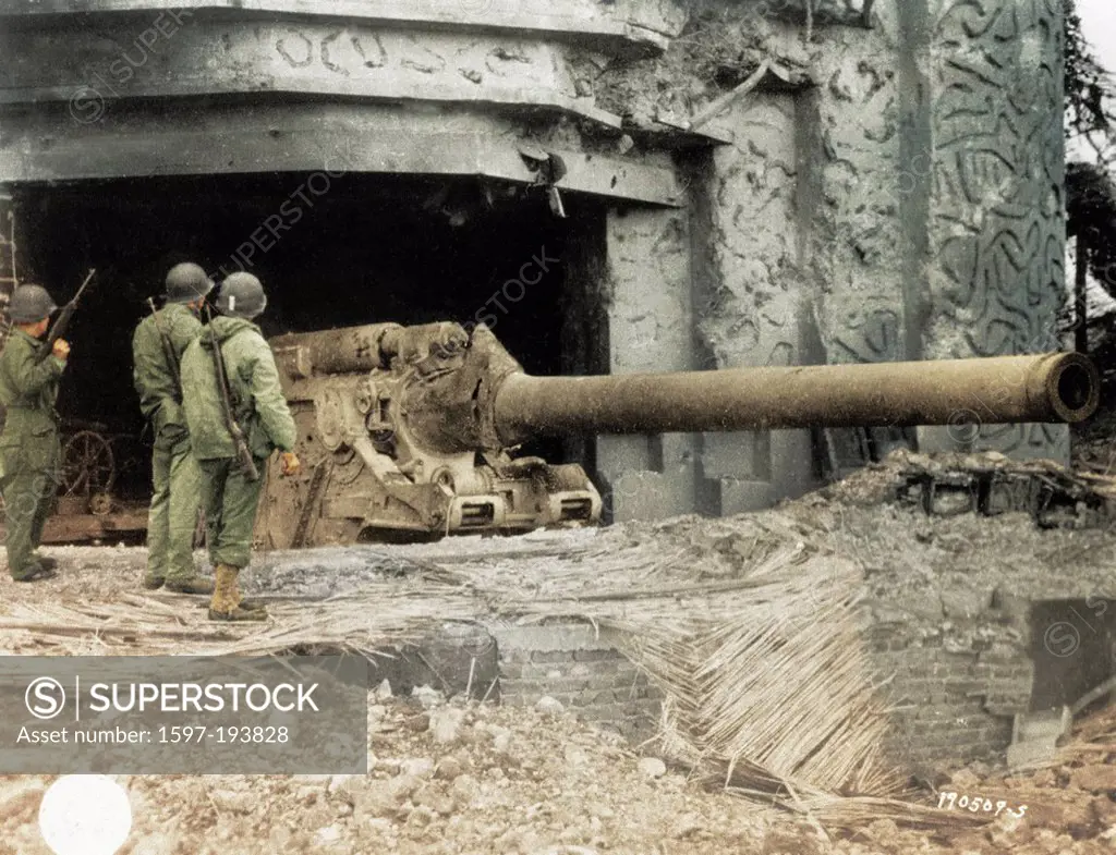 WW II, historical, war, world war, second world war, operation Overlord, Overlord, invasion, bunker, battery, cannon, June, 1944, artillery, Atlantic ...