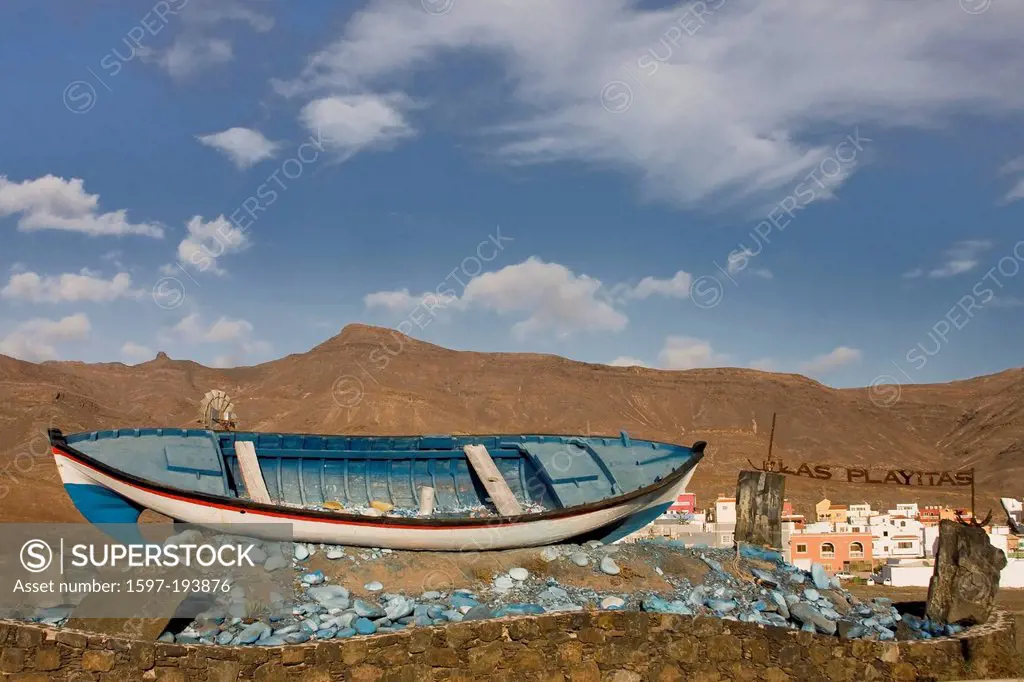 Old, fishing boat, Las Playitas, Fuerteventura, Canaries, Spain, Europe, boat, village, Europe, fishing village, Fuerteventura,