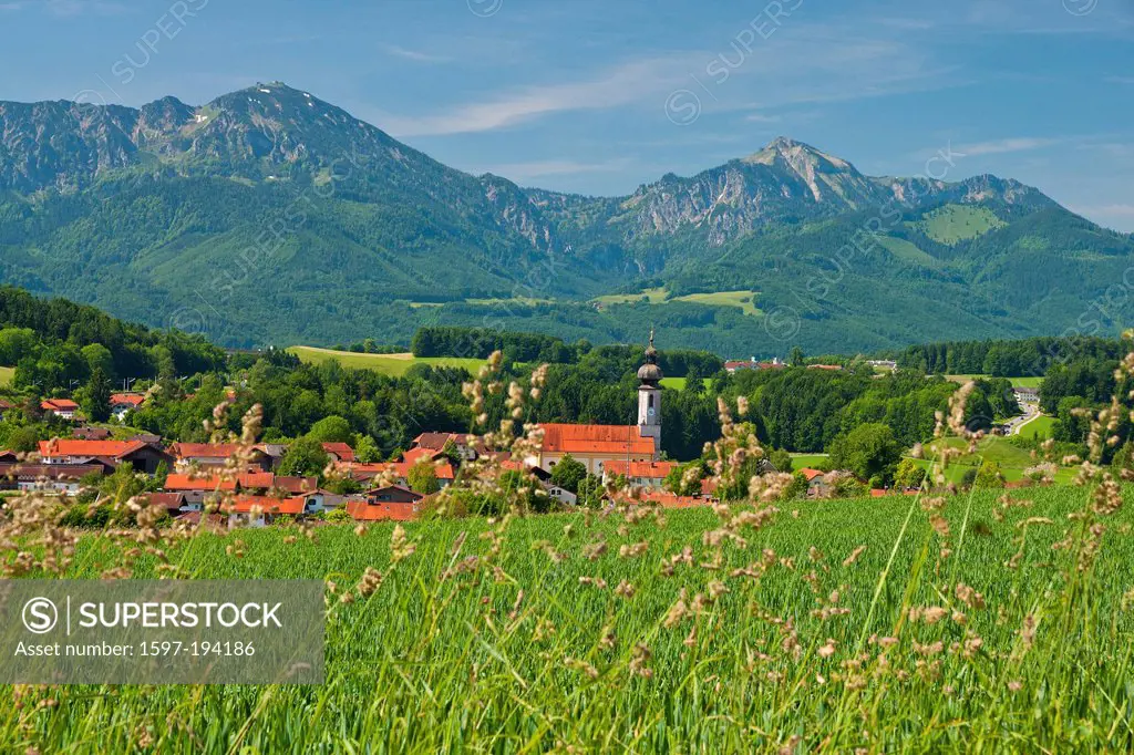 Bavaria, Germany, Europe, Upper Bavaria, Chiemgau, Traunstein, village Vachen, mountains, Chiemgauer, Chiemgauer mountains, to Hochgern, Hochfelln, ni...