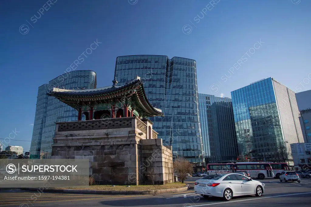 Gyeongbokgung, Korea, Asia, Seoul, Southeast, Watch Tower, architecture, city, contrast, downtown, history, palace, touristic, travel, modern