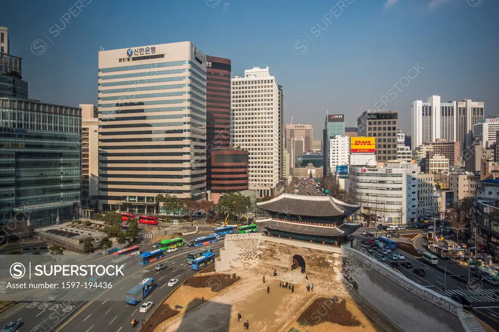 Korea, Asia, Namdaemun, Seoul, world heritage, architecture, city, downtown, landmark, gate, history, reconstructed, skyline, touristic, travel, unesc...