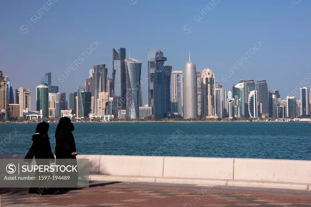 Al Bidda, Burj, Doha, Qatar, Middle East, World Trade Center, architecture, bay, city, colourful, corniche, futuristic, skyline, skyscrapers, touristi...