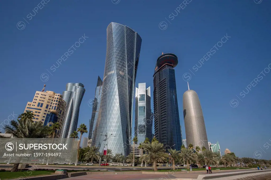 Al Bidda, Burj, Doha, Qatar, Middle East, World Trade Center, architecture, bay, city, colourful, corniche, futuristic, skyline, skyscrapers, touristi...