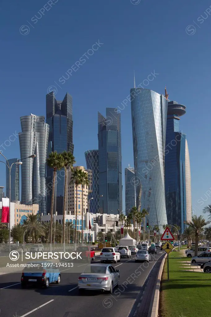 Al Bidda, Doha, Qatar, Middle East, World Trade Center, architecture, cars, city, colourful, corniche, futuristic, skyline, skyscrapers, touristic, tr...