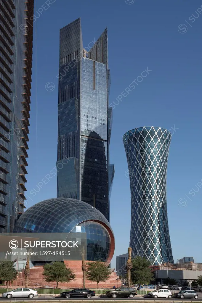 Doha, Qatar, Middle East, World Trade Center, architecture, city, colourful, corniche, futuristic, glass, round, skyline, skyscrapers, touristic, trav...