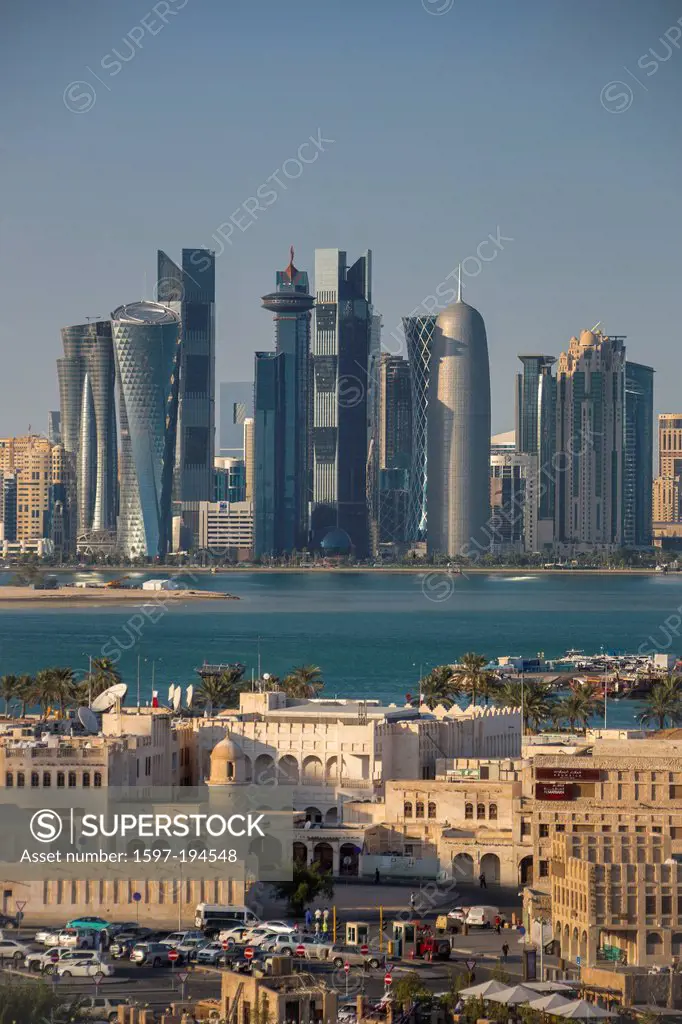 Burj, Doha, Qatar, Middle East, architecture, bay, city, colourful, contrast, corniche, futuristic, minaret, old, panorama, skyline, skyscrapers, tour...