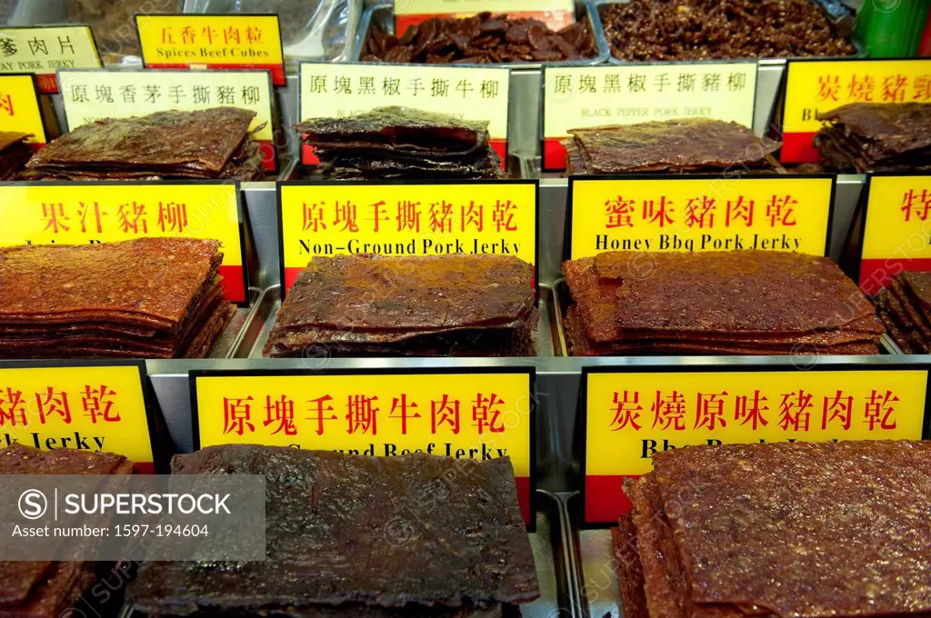 China, Asia, food, eating, Macao, Macau, dry meat, Food, meat