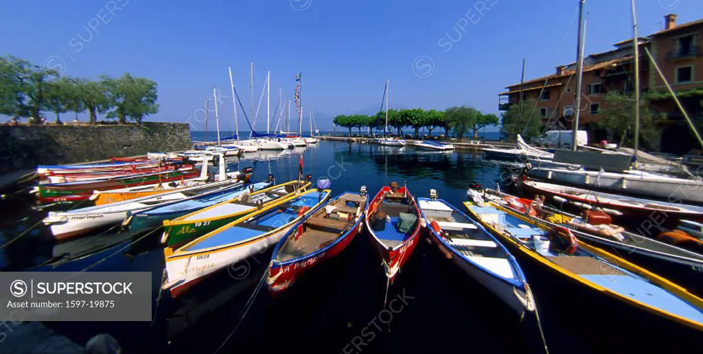 boats, fishing boats, Lake Garda, harbor, Italy, Europe, Lago di Garda, lake, Lake Garda, northern Italy, Port, rowi