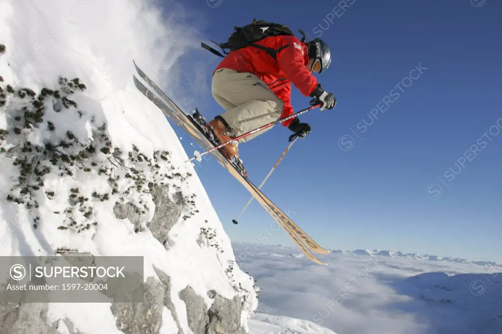 action, extreme, extreme sport, Free riding, jump, man, , mountains, steep slope, rock, ski, skiing, s