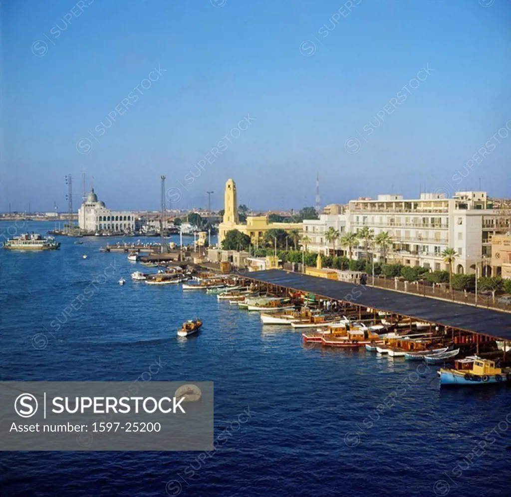 port Said, harbor, Suez canal, Sues, Suez Canal, Sues, in 1965, historical picture, ships, Egypt, Africa,