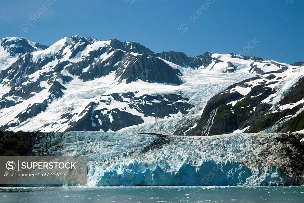 scenery, landscape, glacier, ice, water, mountains, sea, Surprise Glacier, Harriman fjord, Prince William Sound, USA,