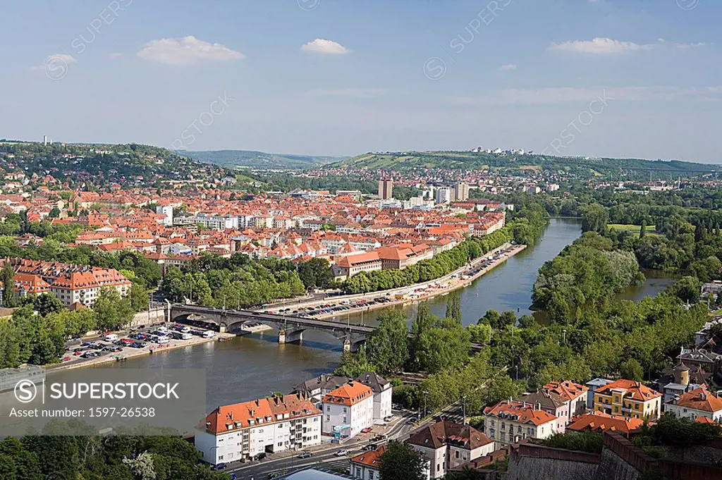 Germany, Europe, Bavaria, Wurzburg, overview, town, city, river Main