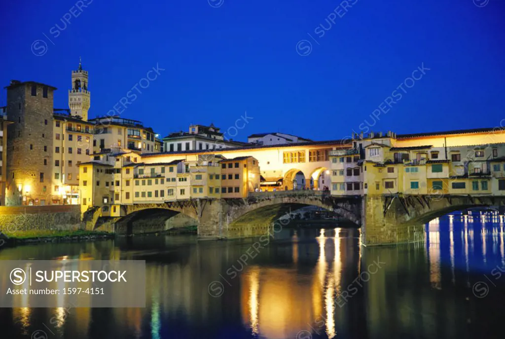 illuminated, 10439633, Florence, houses, homes, Italy, Europe, at night, Ponte Vecchio, bridge,