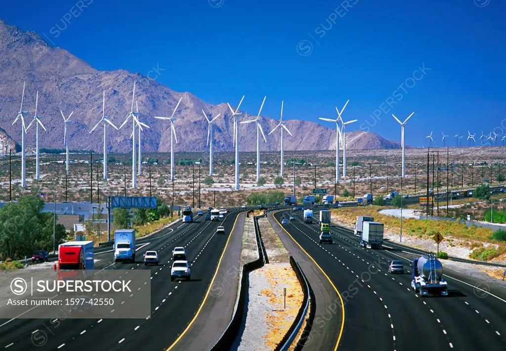 USA, America, United States, North America, California, San Gorgonio Pass wind farm, Near Palm Springs City, Interstat