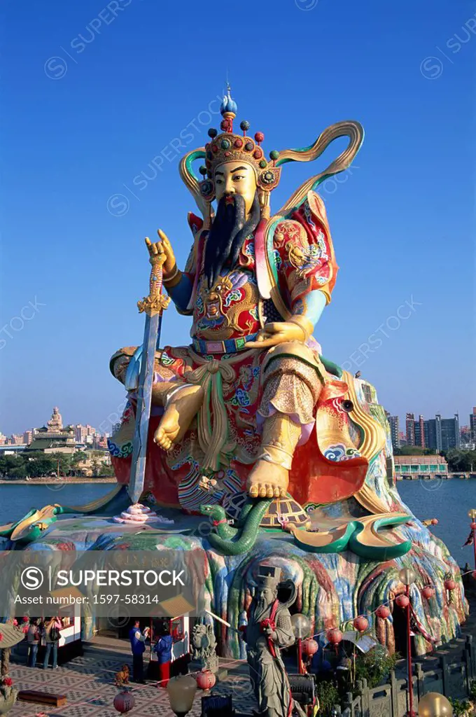 Taiwan, Kaohsiung, Lotus Lake, Statue of Taoist God Xuan_tian_shang_di, Asia, China, Formosa, Lotus Pond, Lake, Lakes, Taoist God, Tao, Taoist, Taoism...