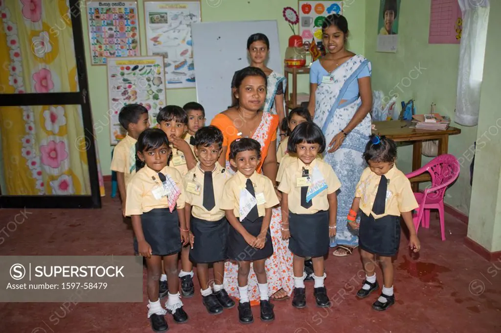 Sri Lanka, Asia, Pre School children, Pre_School, school, children, kid, 4, 5, puplis, staff, learn, educate, education, teach, class, room, chair, pl...