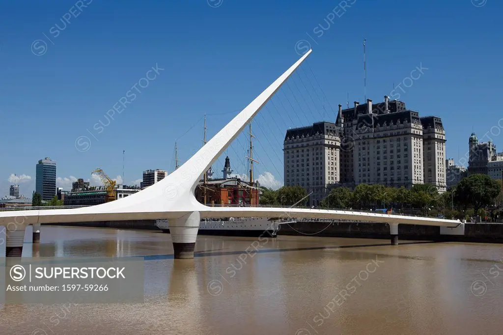 Argentina, Südamerika, Amerika, March 2008, Buenos Aires, city, Puerto Madero District, Puente de la Mujer, Santiago Calatrava, high_rise buildings, m...