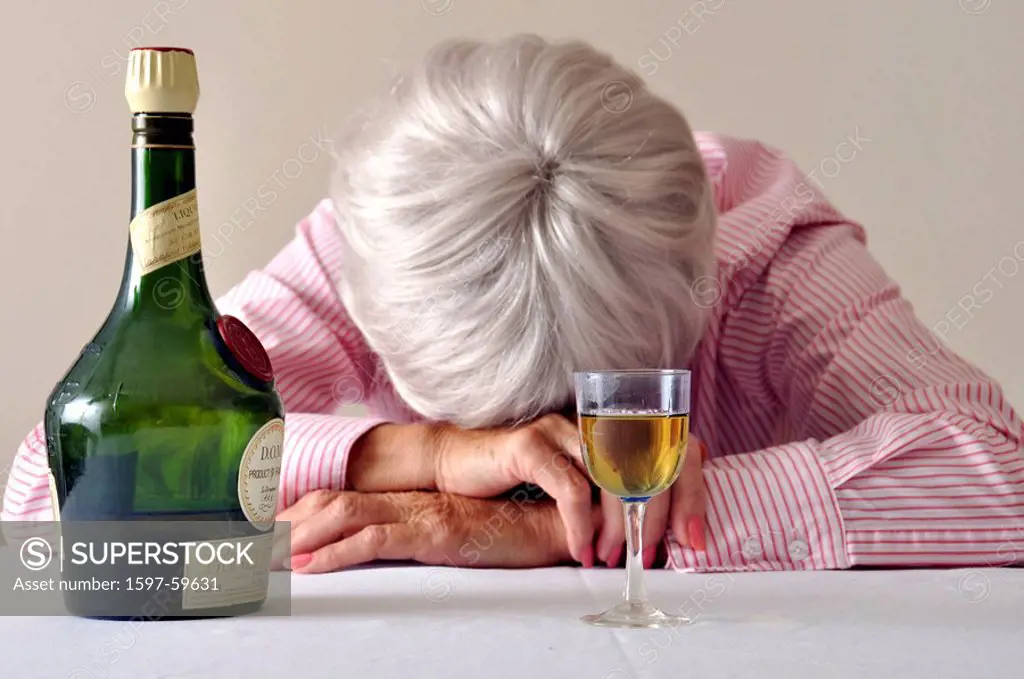 Liqueur, Single, Desperate, Headache, Drunk, Sad, Alcohol, Senior, Woman, Drinking, Pensioner, Old, Deprissed, Alone, Sick, Unhappy, Lonely, At Home, ...