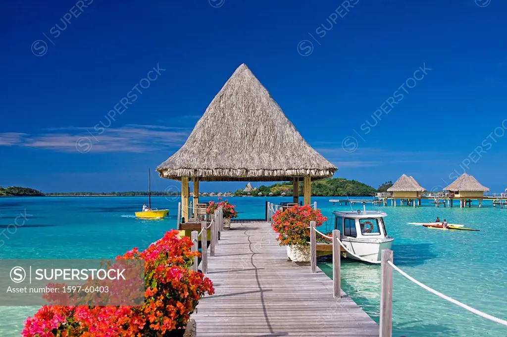 Tahiti, Society Islands, Bora Bora Island, Pier, Intercontinental Resort