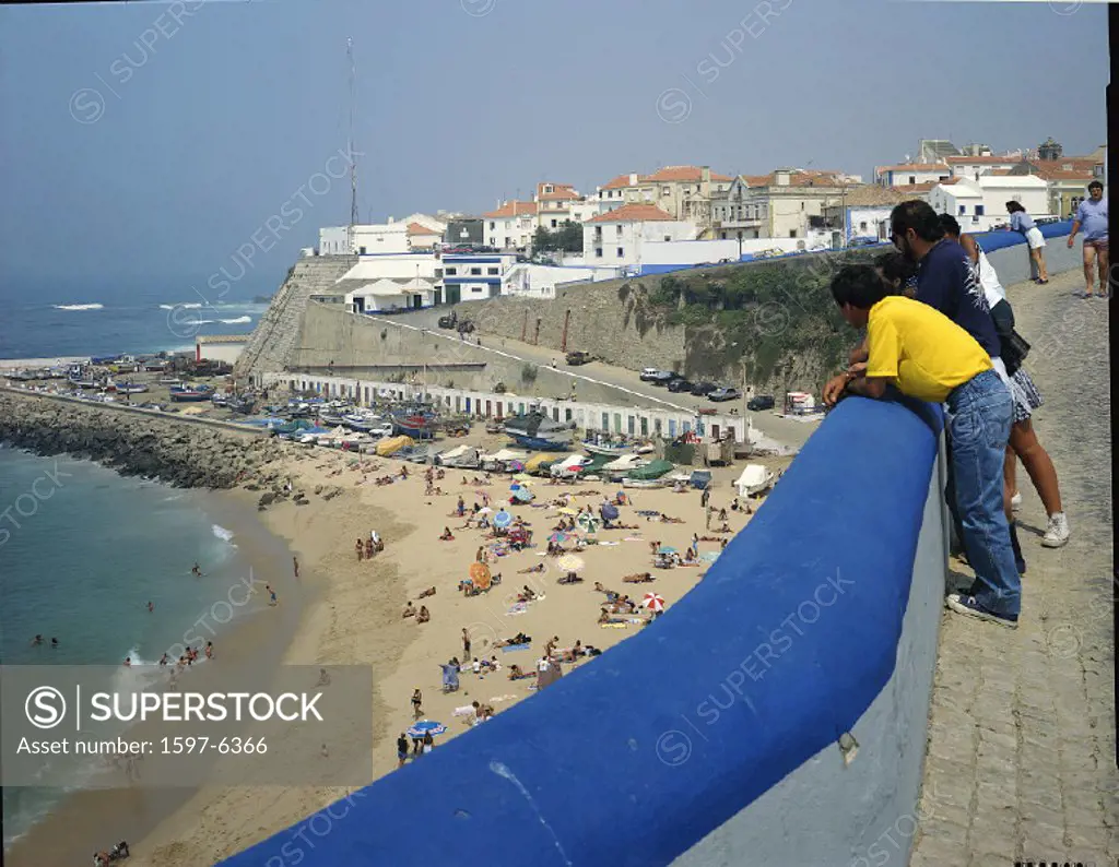 10631934, bathing, beach, balustrade, village, Ericeira, Estremadura, holidays, people, sea, person, no model release, Porto d